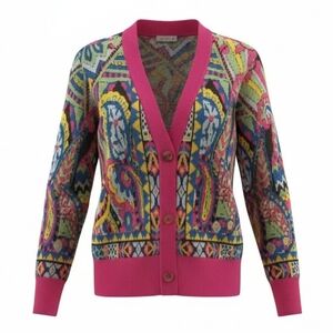 Johnny Was Pink and Blue Patterned Cardigan Size Large